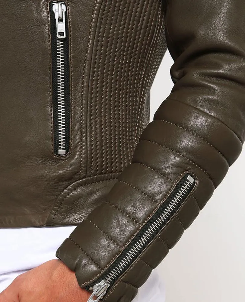 Mac Army Green Quilted Leather Jacket