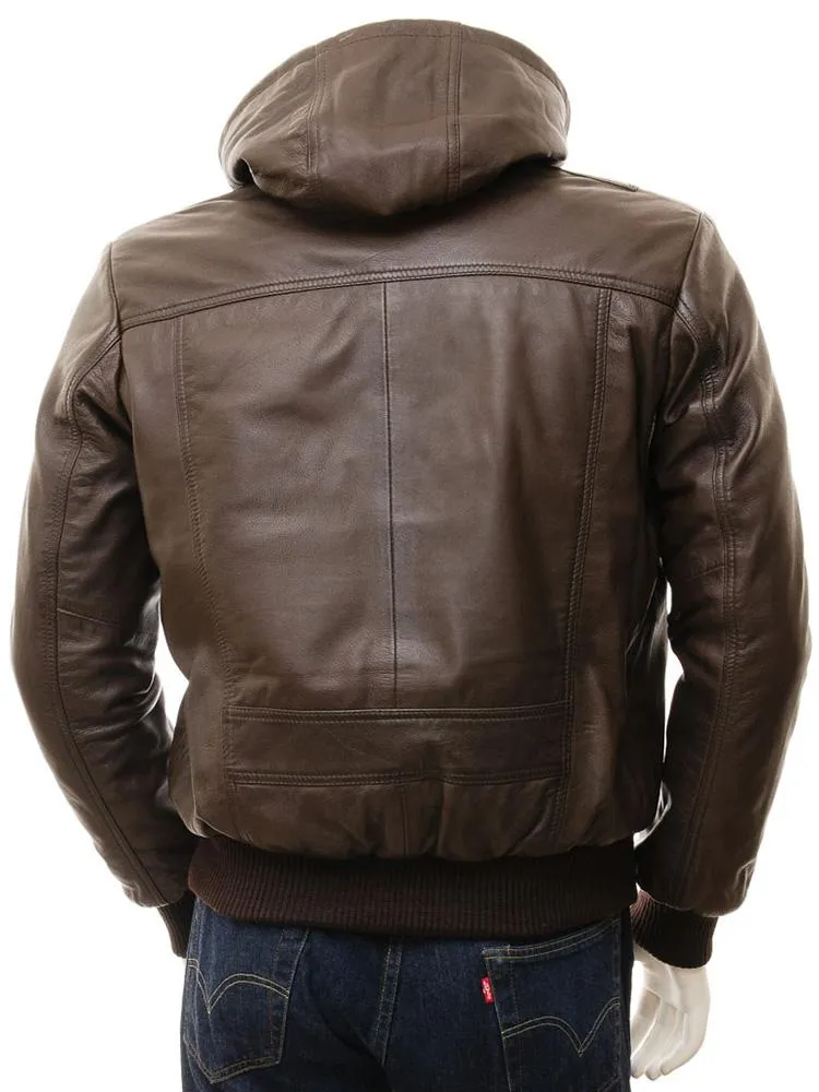 Mado Brown Removable Hooded Leather Jacket