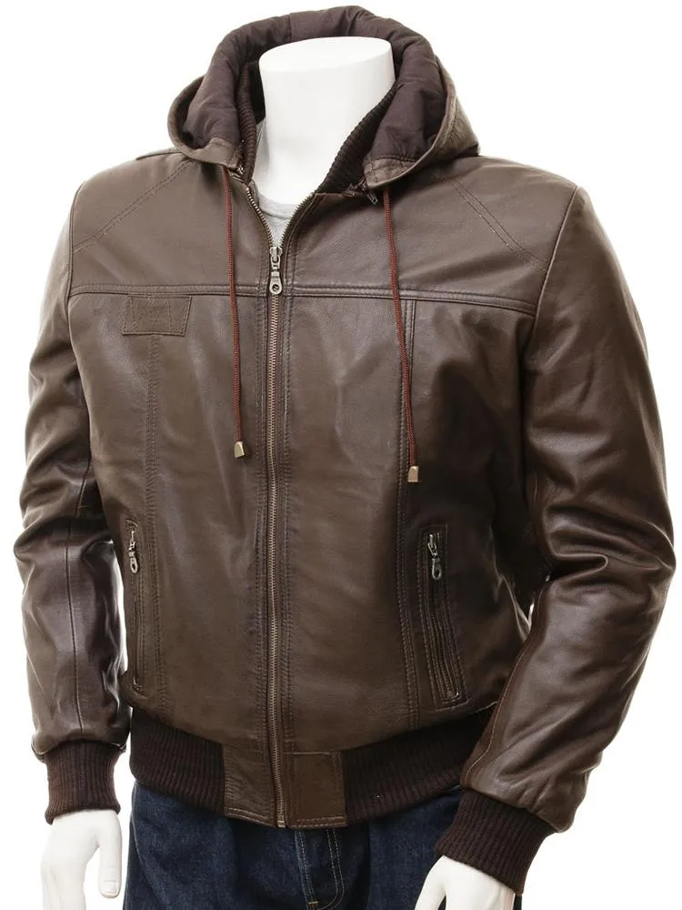 Mado Brown Removable Hooded Leather Jacket