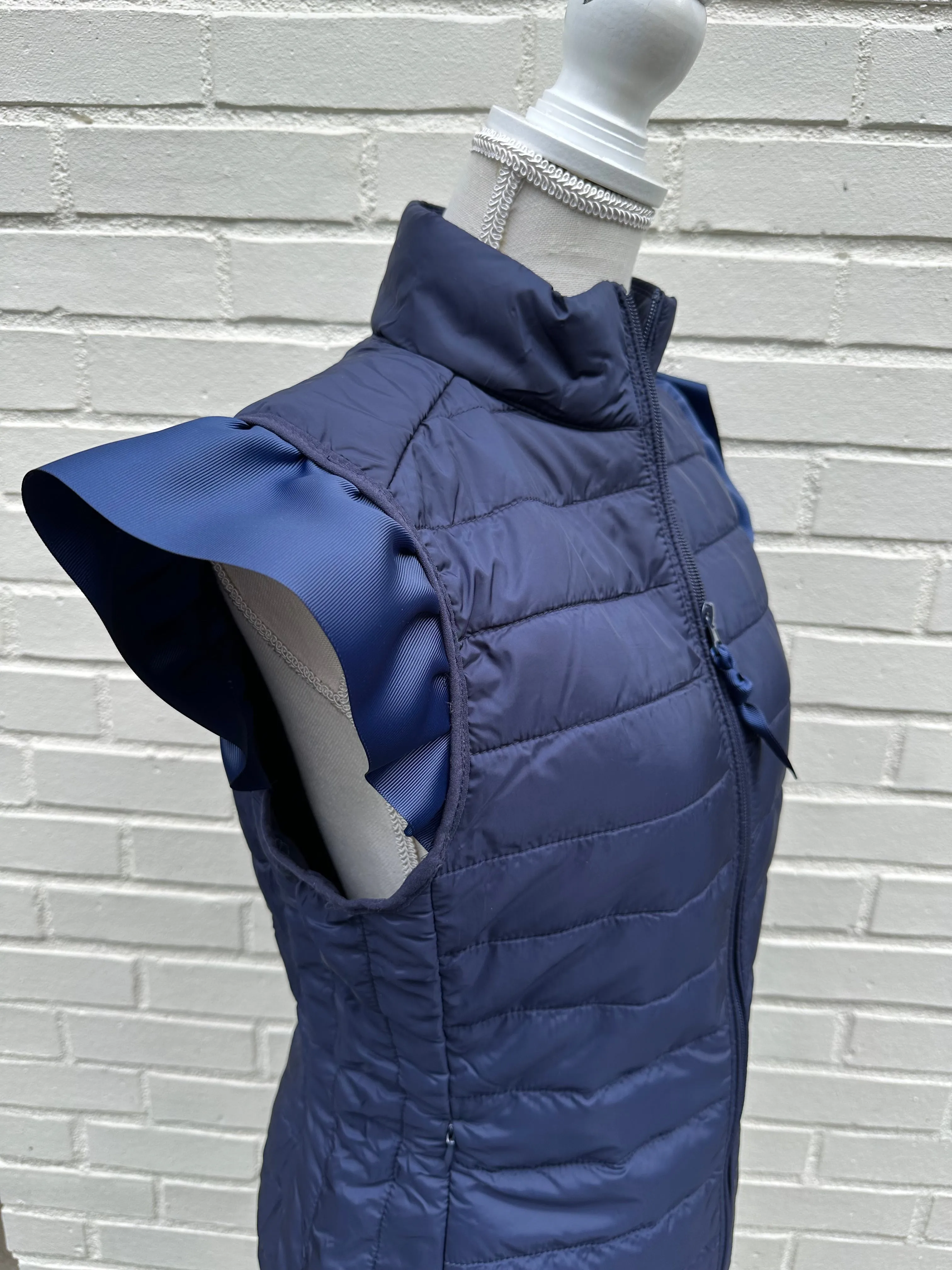 Maggie May Ruffled Shoulder Puffer Vest Navy w Navy (PFR02)