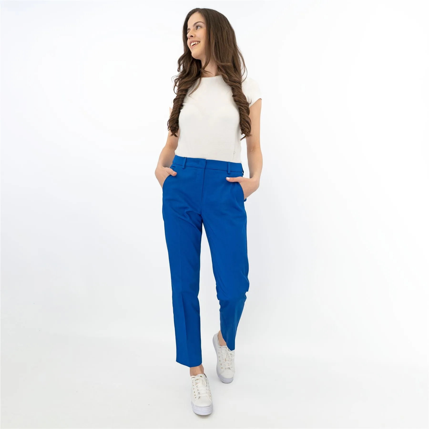 Max Mara Weekend Novak Blue Cotton Cigarette Slim Leg Trousers