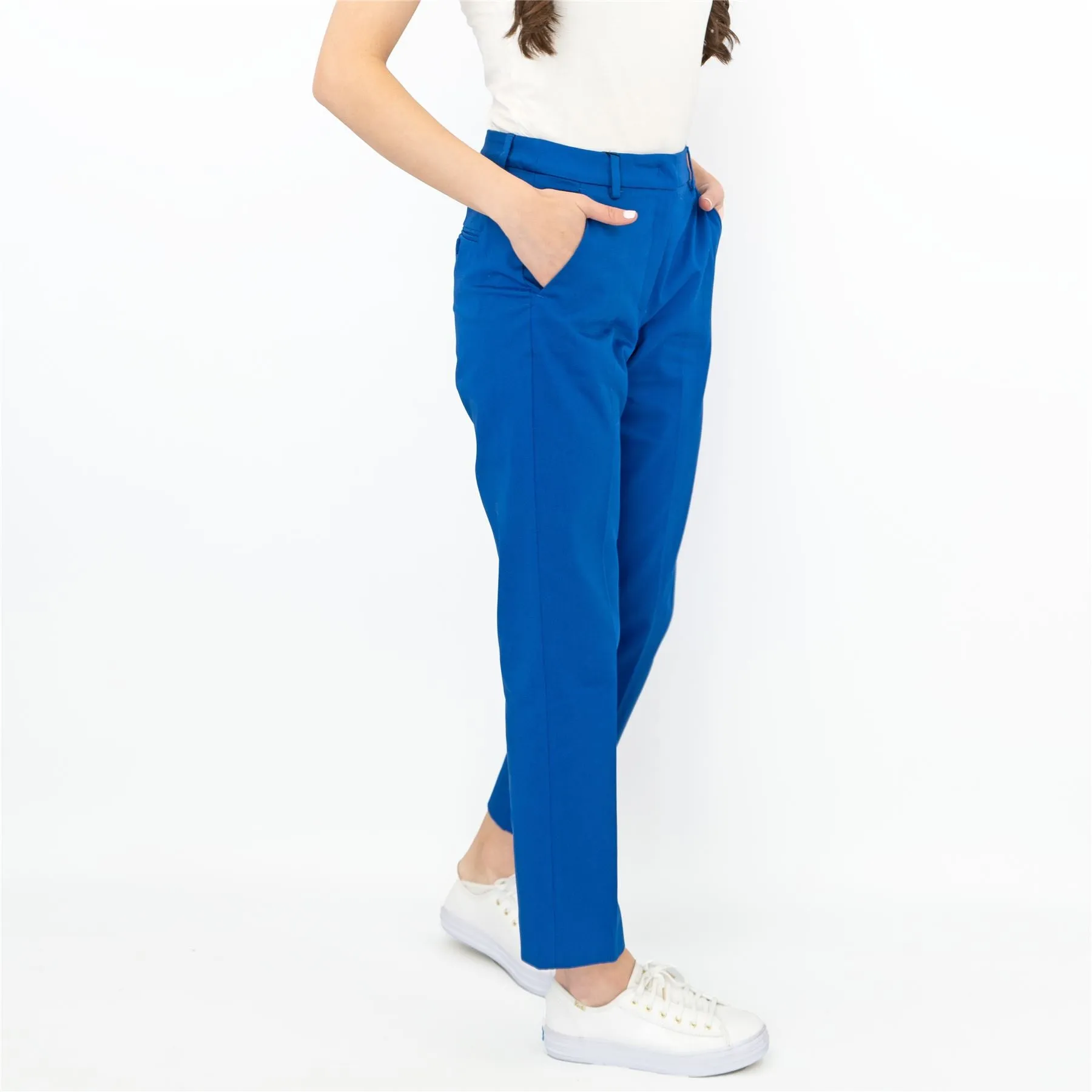 Max Mara Weekend Novak Blue Cotton Cigarette Slim Leg Trousers