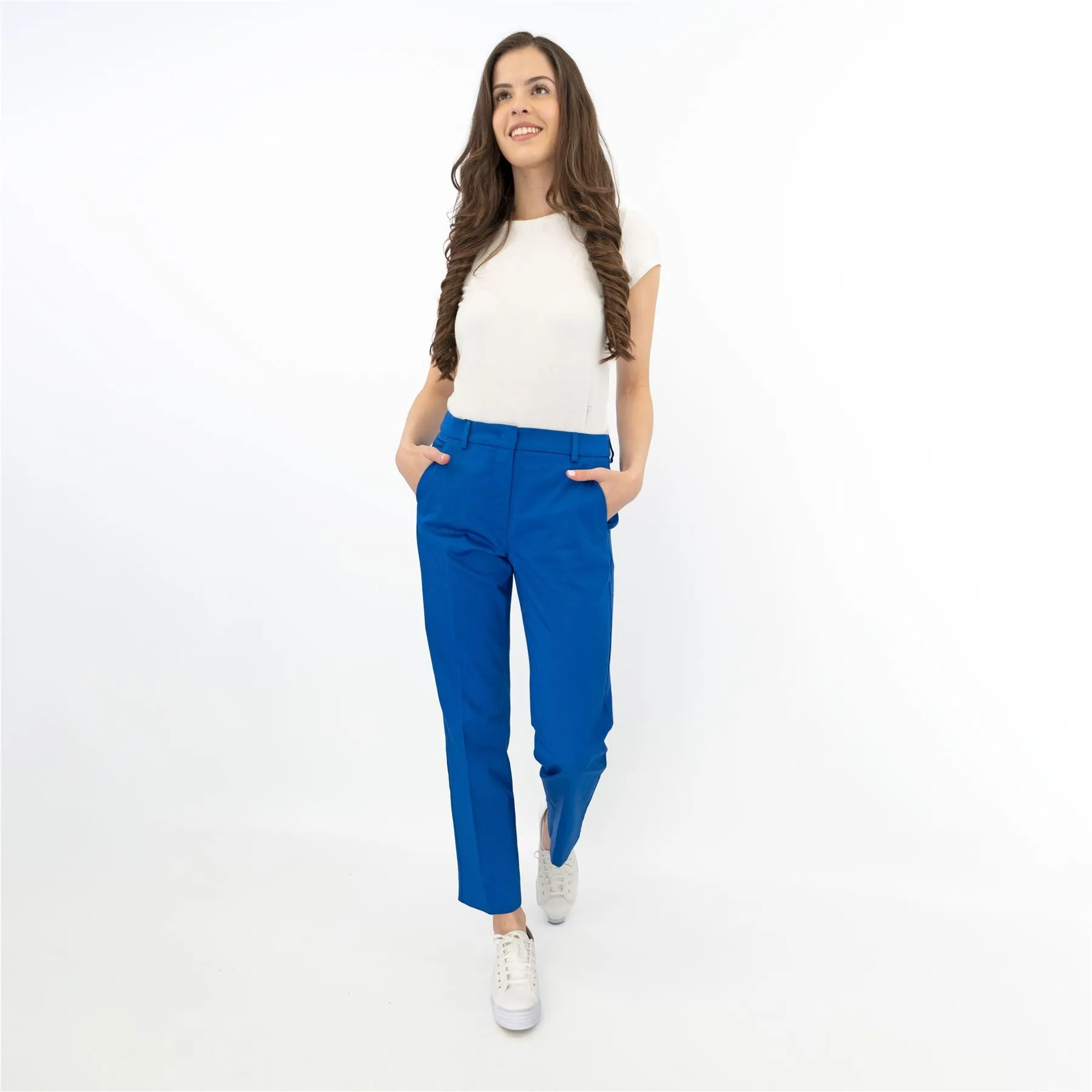 Max Mara Weekend Novak Blue Cotton Cigarette Slim Leg Trousers