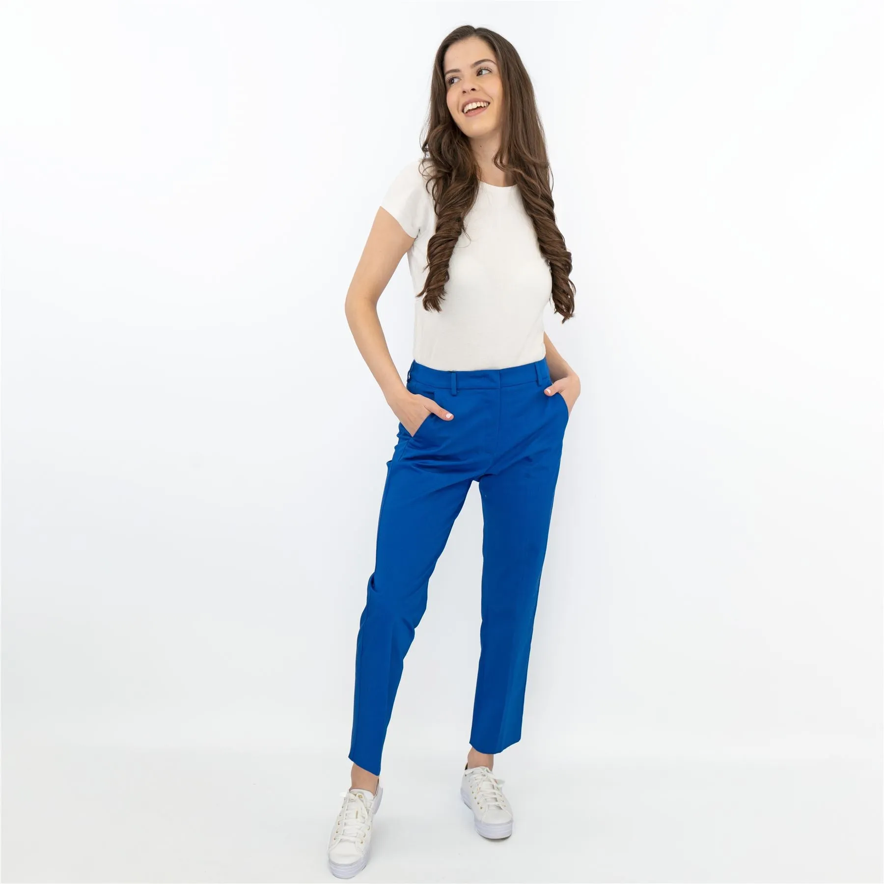 Max Mara Weekend Novak Blue Cotton Cigarette Slim Leg Trousers