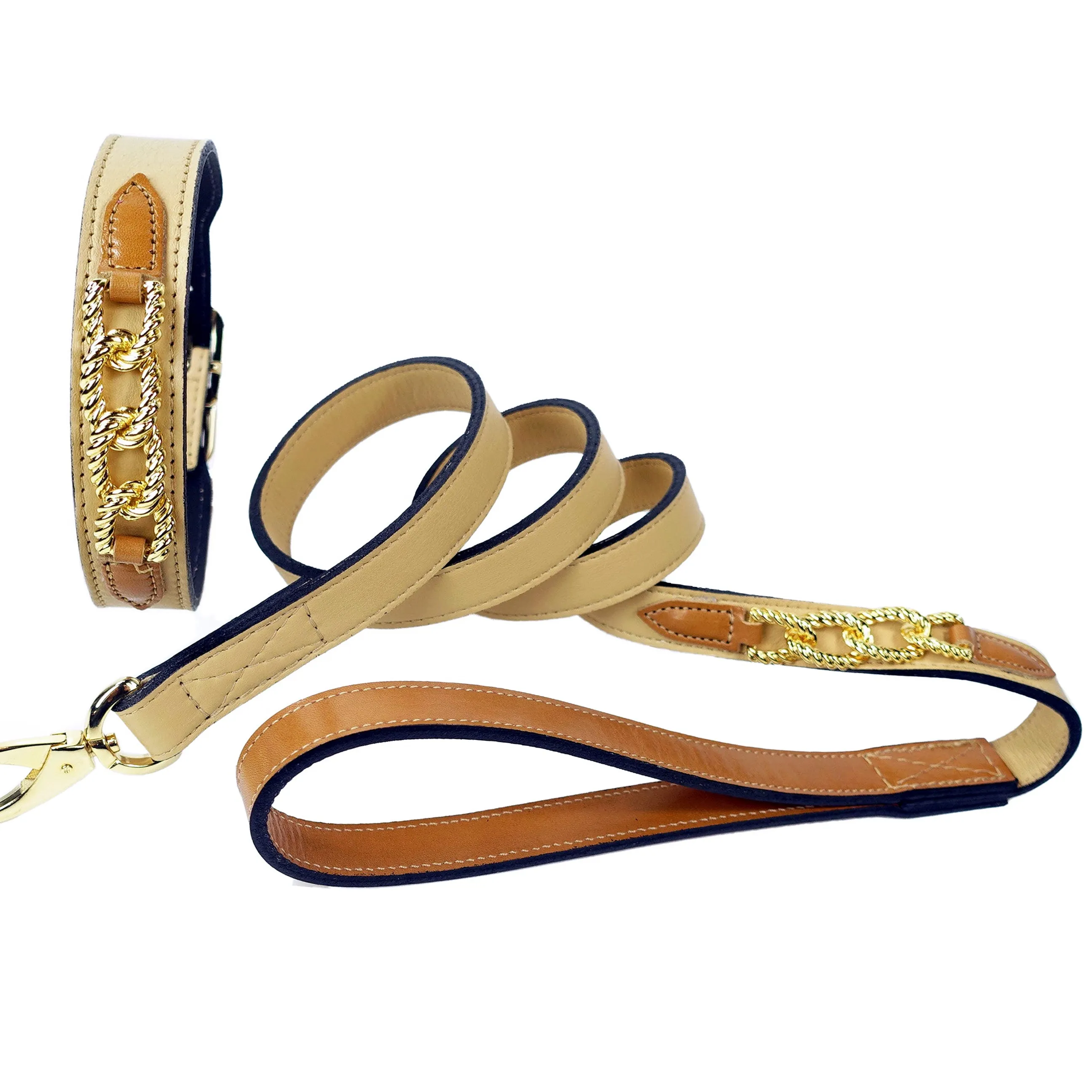 Mayfair Dog Collar in Vanilla, Natural & Gold