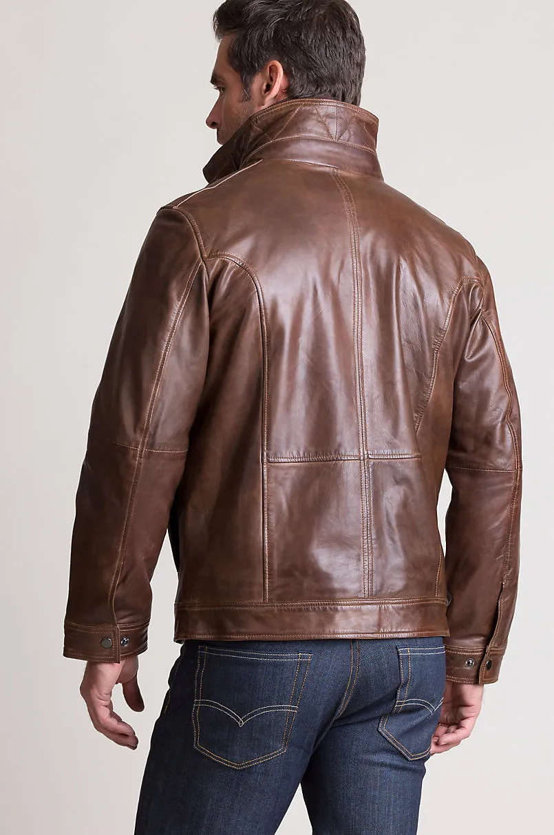 Memphis Lambskin Leather Bomber Moto Jacket