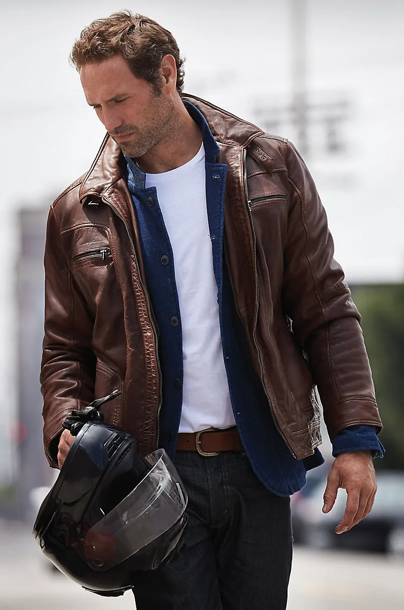 Memphis Lambskin Leather Bomber Moto Jacket