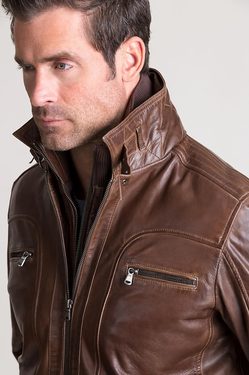 Memphis Lambskin Leather Bomber Moto Jacket