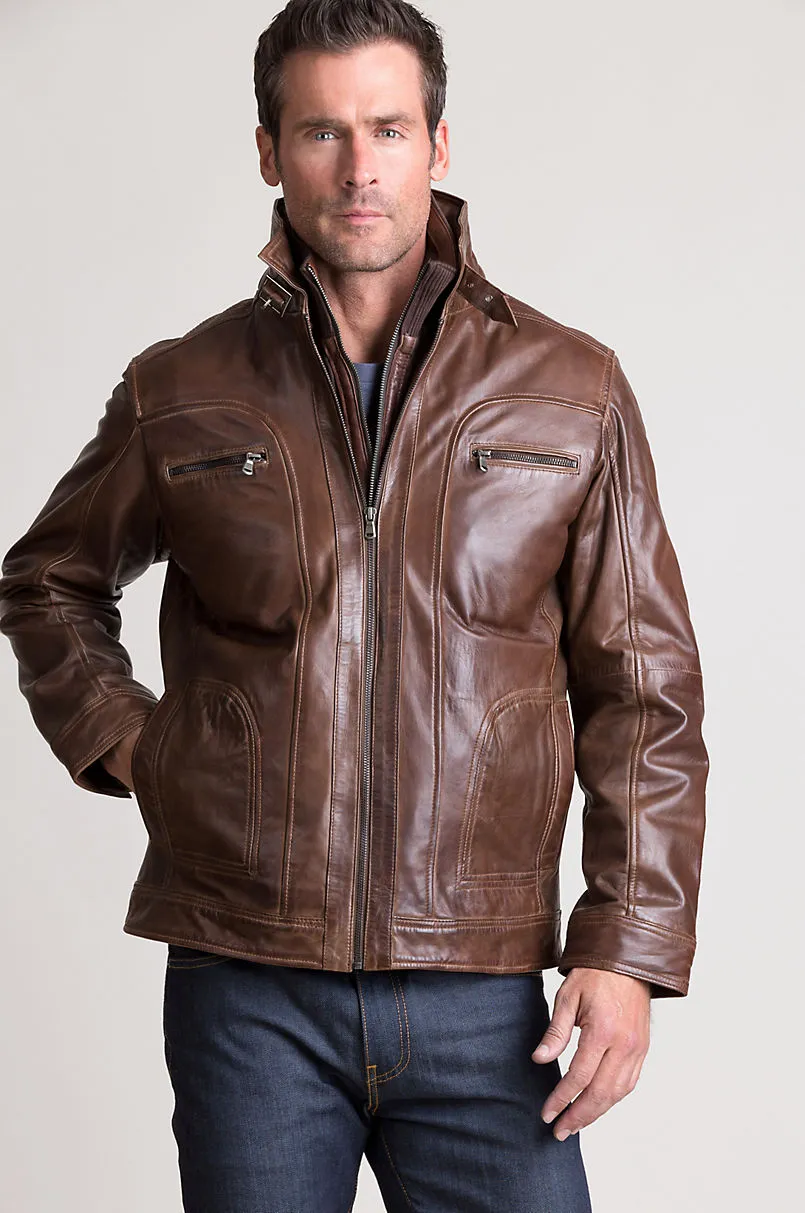 Memphis Lambskin Leather Bomber Moto Jacket