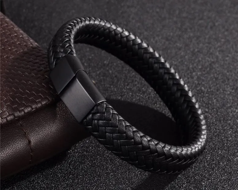 Mens Black Leather Bracelet Gift bag!