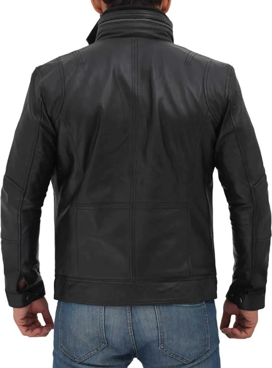 Mens Black Leather Motorcycle Jacket