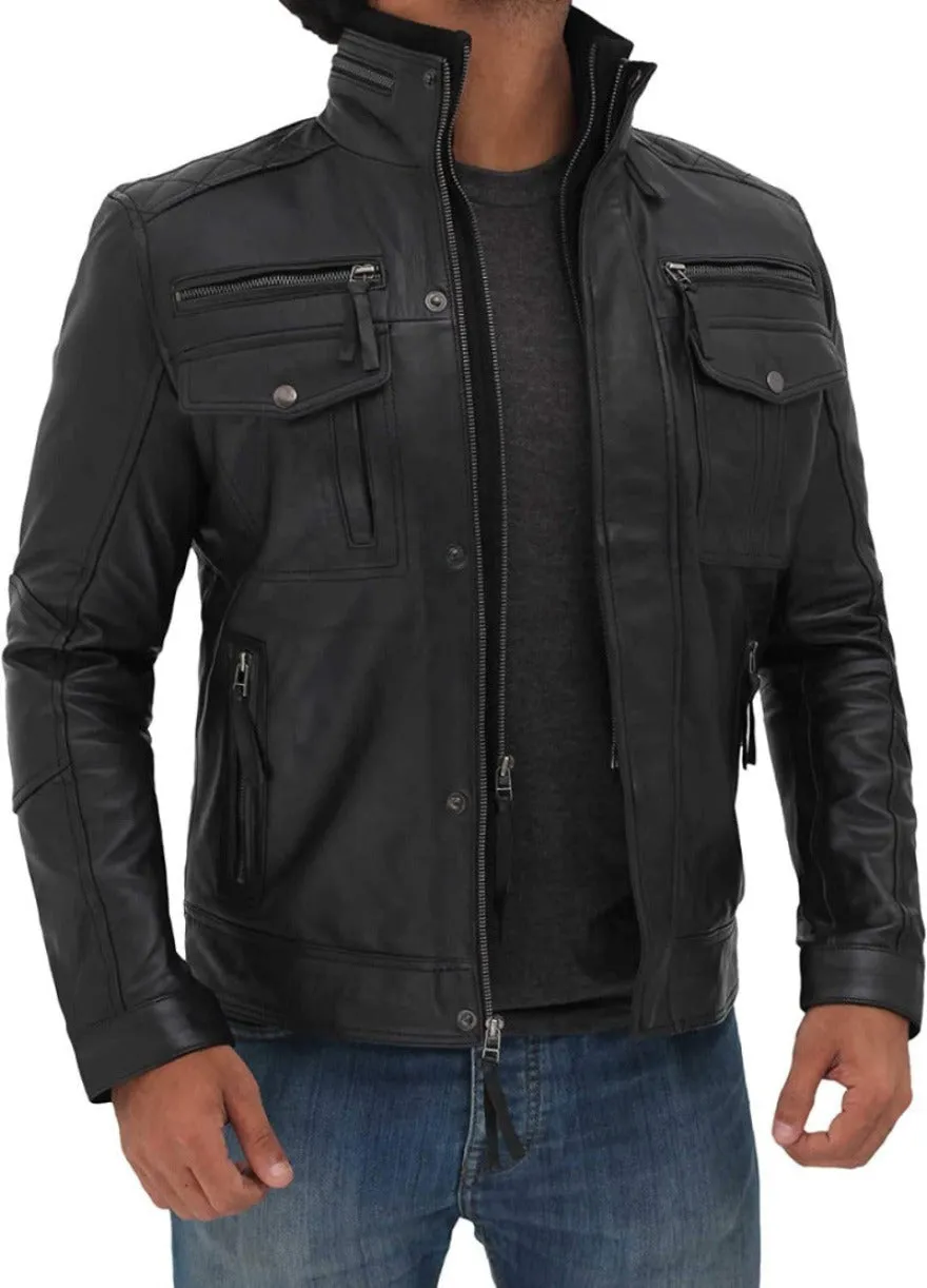 Mens Black Leather Motorcycle Jacket