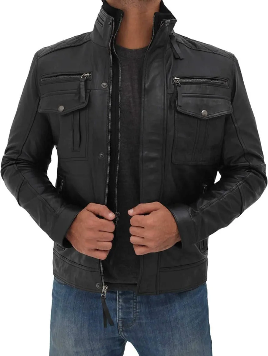 Mens Black Leather Motorcycle Jacket