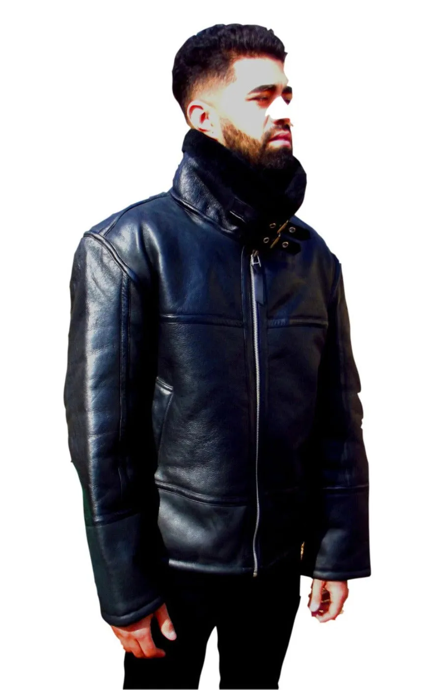 Mens Black Shearling Leather Jacket