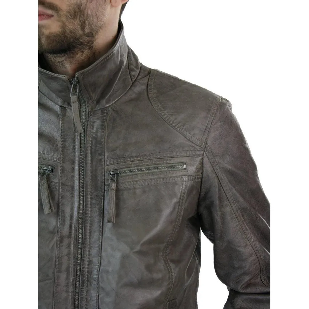 Mens Brown Real Leather Jacket Vintage Tailored Fit Genuine New S-3XL