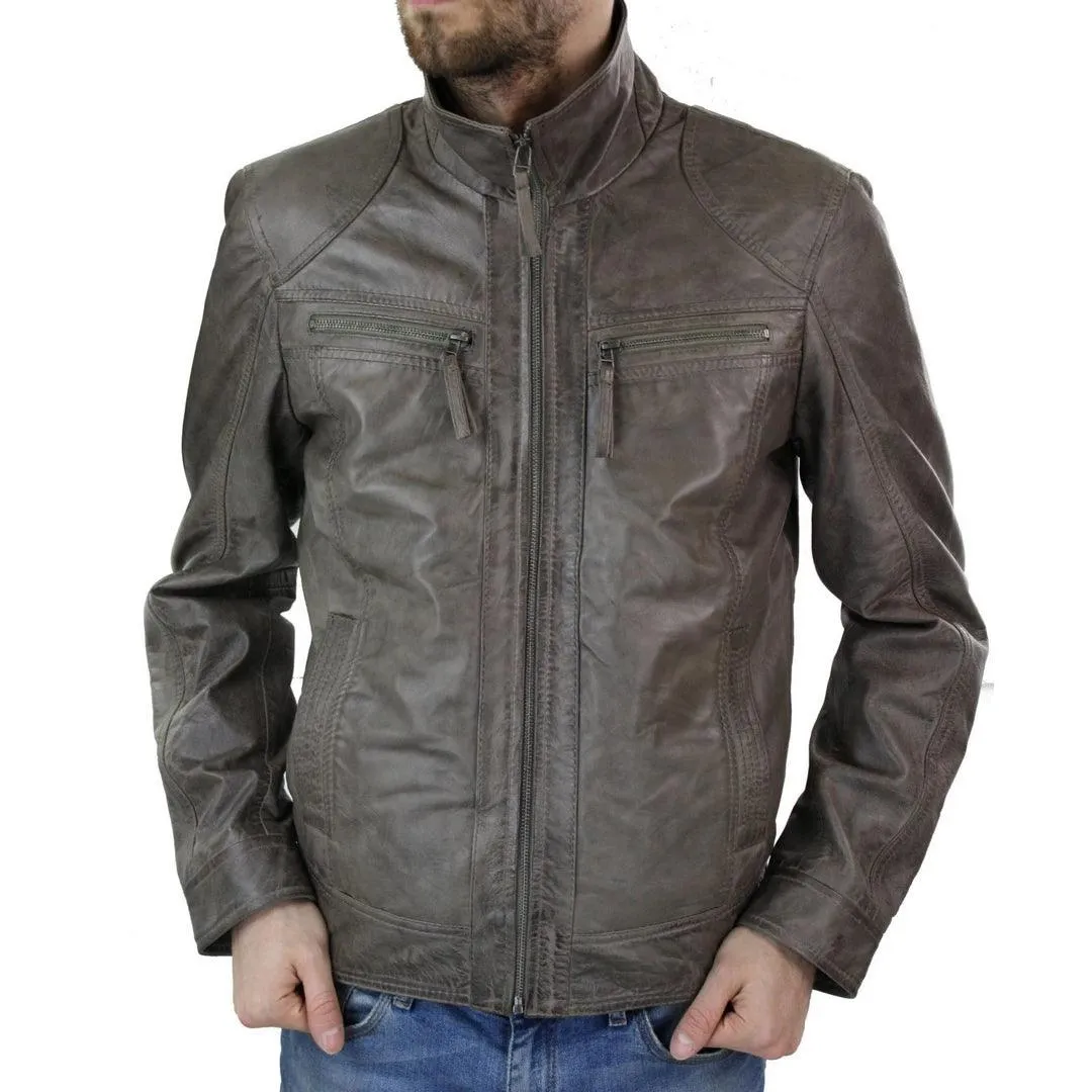 Mens Brown Real Leather Jacket Vintage Tailored Fit Genuine New S-3XL