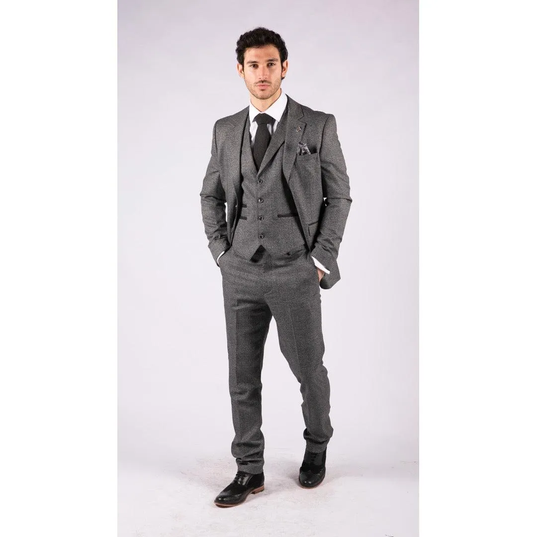 Mens Classic 3 Piece Suit Prince Of Wales Check Grey Tailored Fit Vintage Wedding