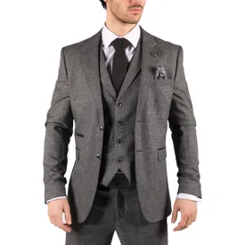 Mens Classic 3 Piece Suit Prince Of Wales Check Grey Tailored Fit Vintage Wedding