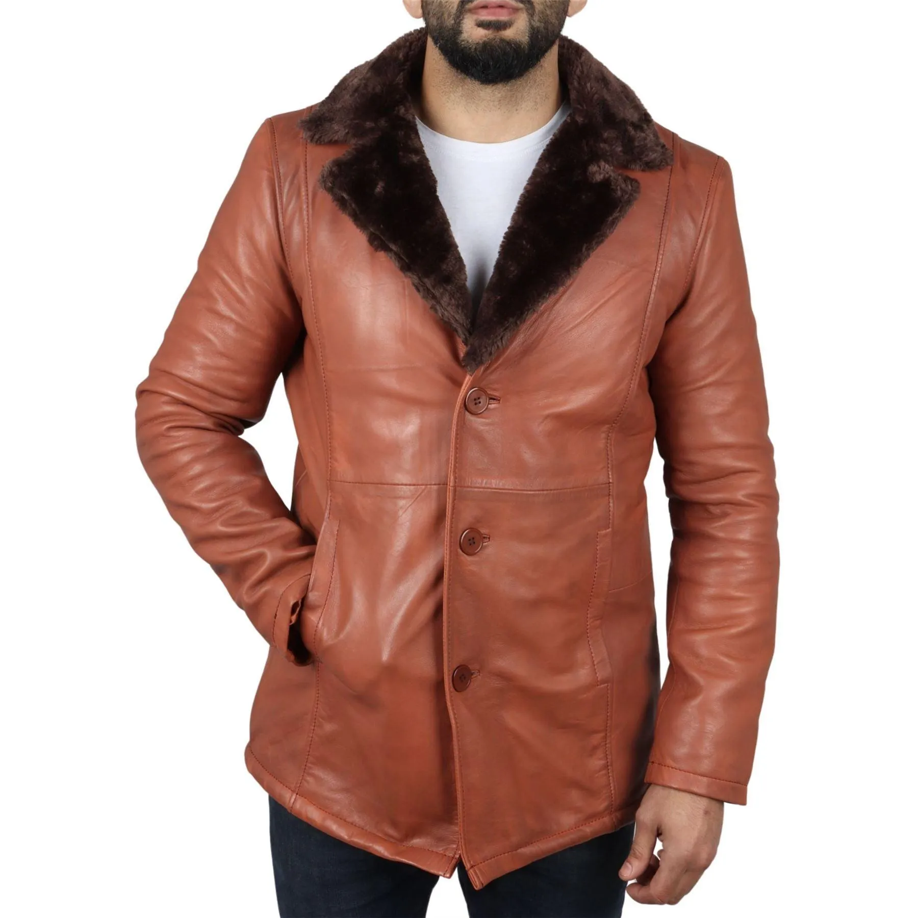 Men's Fur Lining Blazer Coat Jacket Real Leather