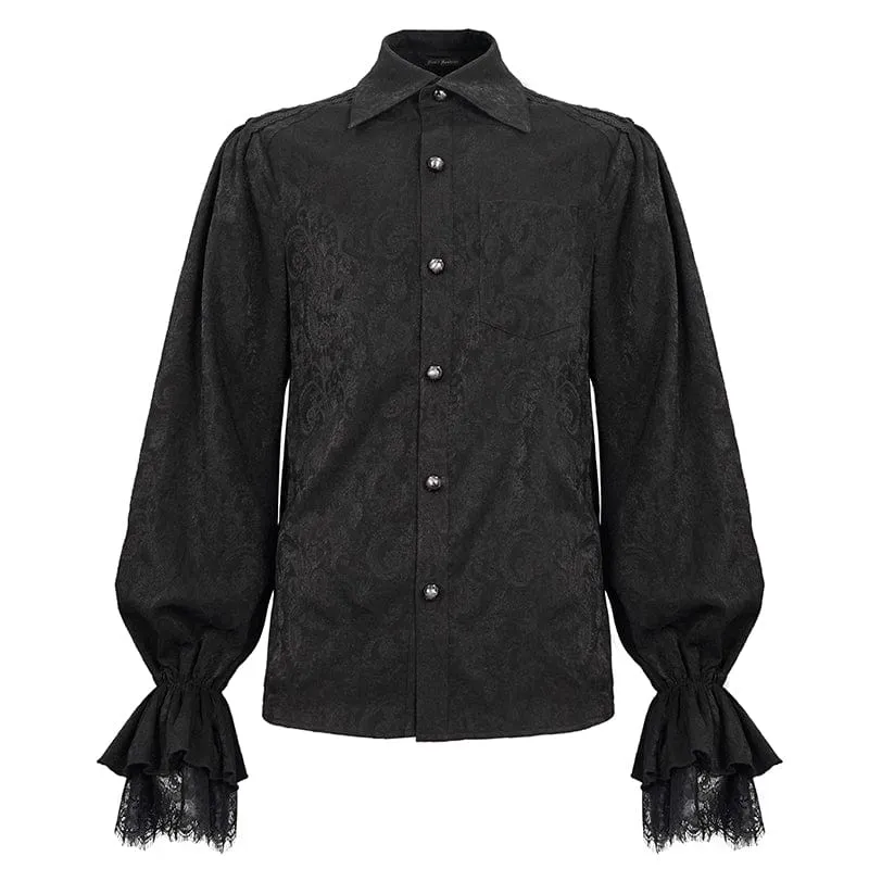 Men's Gothic Puff Sleeved Lace Hem Shirt Black