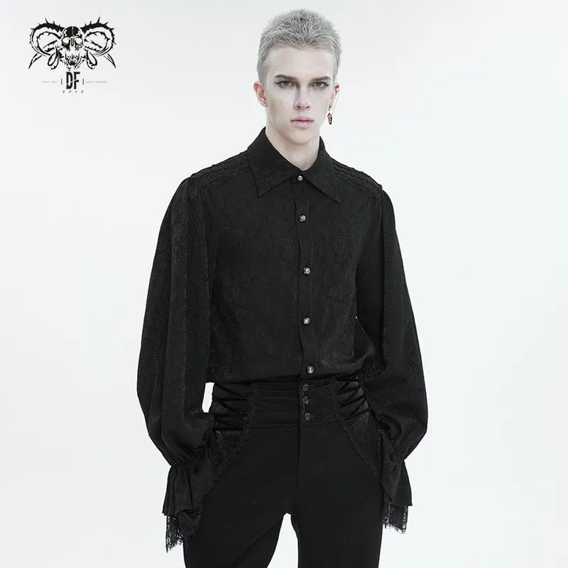 Men's Gothic Puff Sleeved Lace Hem Shirt Black