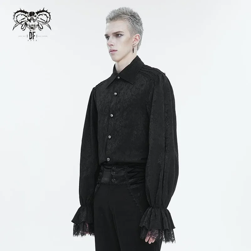 Men's Gothic Puff Sleeved Lace Hem Shirt Black