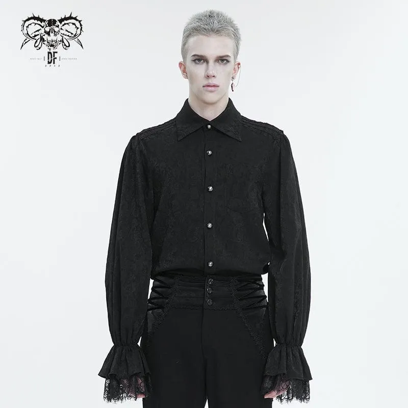 Men's Gothic Puff Sleeved Lace Hem Shirt Black