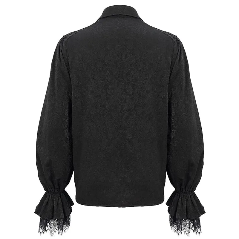 Men's Gothic Puff Sleeved Lace Hem Shirt Black