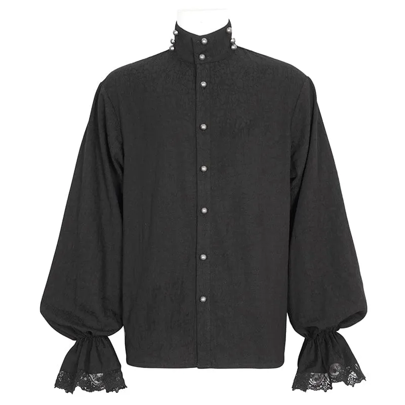 Men's Gothic Puff Sleeved Stand Collar Shirt with Necktie