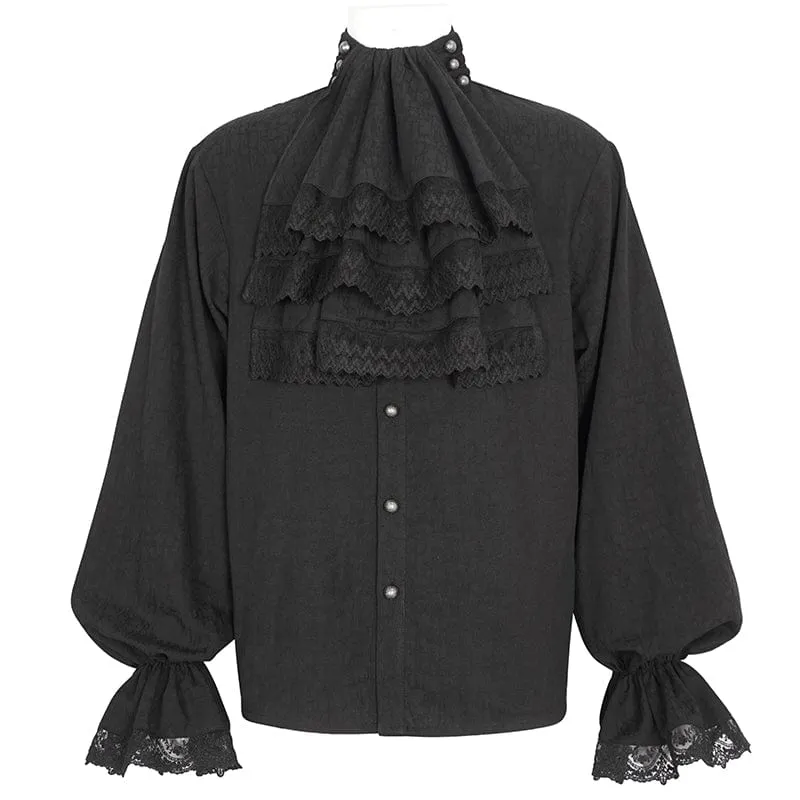 Men's Gothic Puff Sleeved Stand Collar Shirt with Necktie