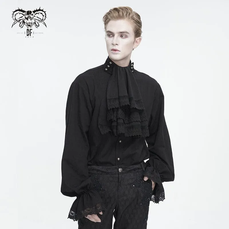 Men's Gothic Puff Sleeved Stand Collar Shirt with Necktie