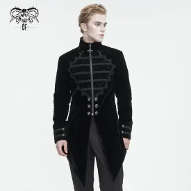 Men's Gothic Stand Collar Lace Splice Swallow-tailed Coat Black