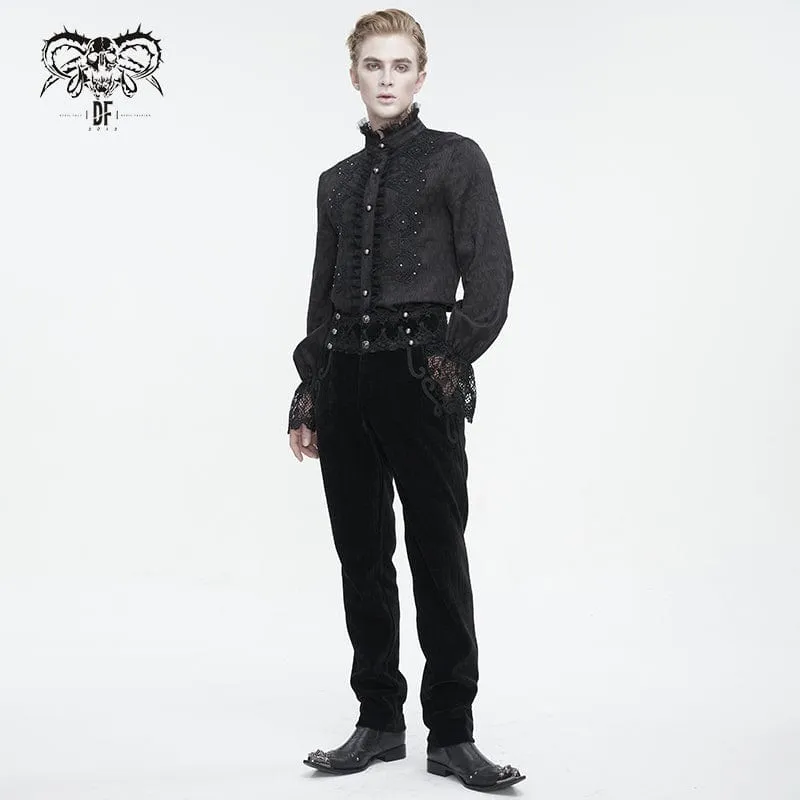 Men's Gothic Stand Collar Puff Sleeved Lace Splice Shirt