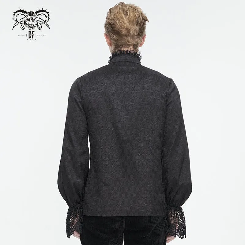 Men's Gothic Stand Collar Puff Sleeved Lace Splice Shirt