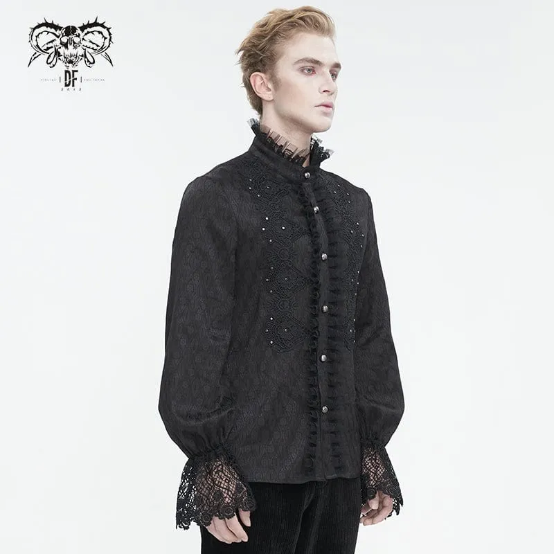 Men's Gothic Stand Collar Puff Sleeved Lace Splice Shirt