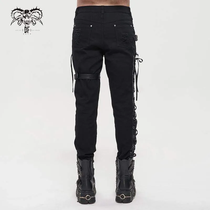 Men's Gothic Strappy Splice Buckle Unedged Pants