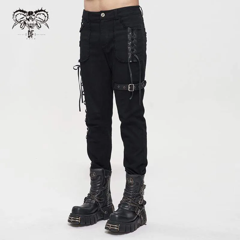 Men's Gothic Strappy Splice Buckle Unedged Pants