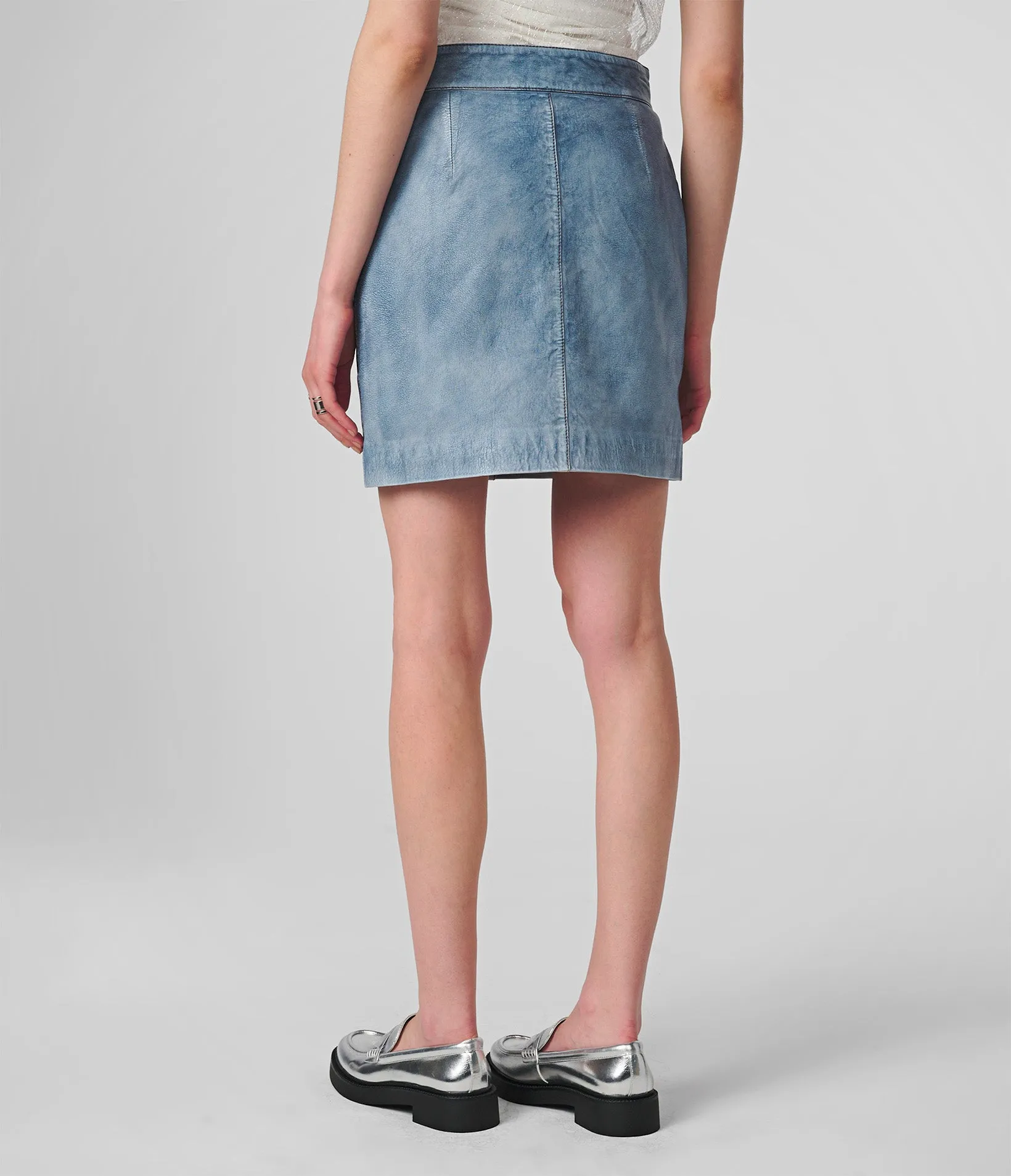 Mini Leather Denim Skirt