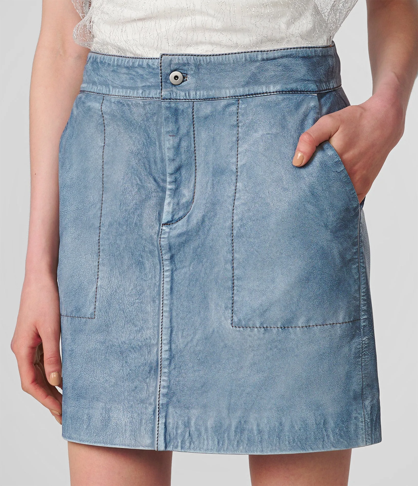 Mini Leather Denim Skirt