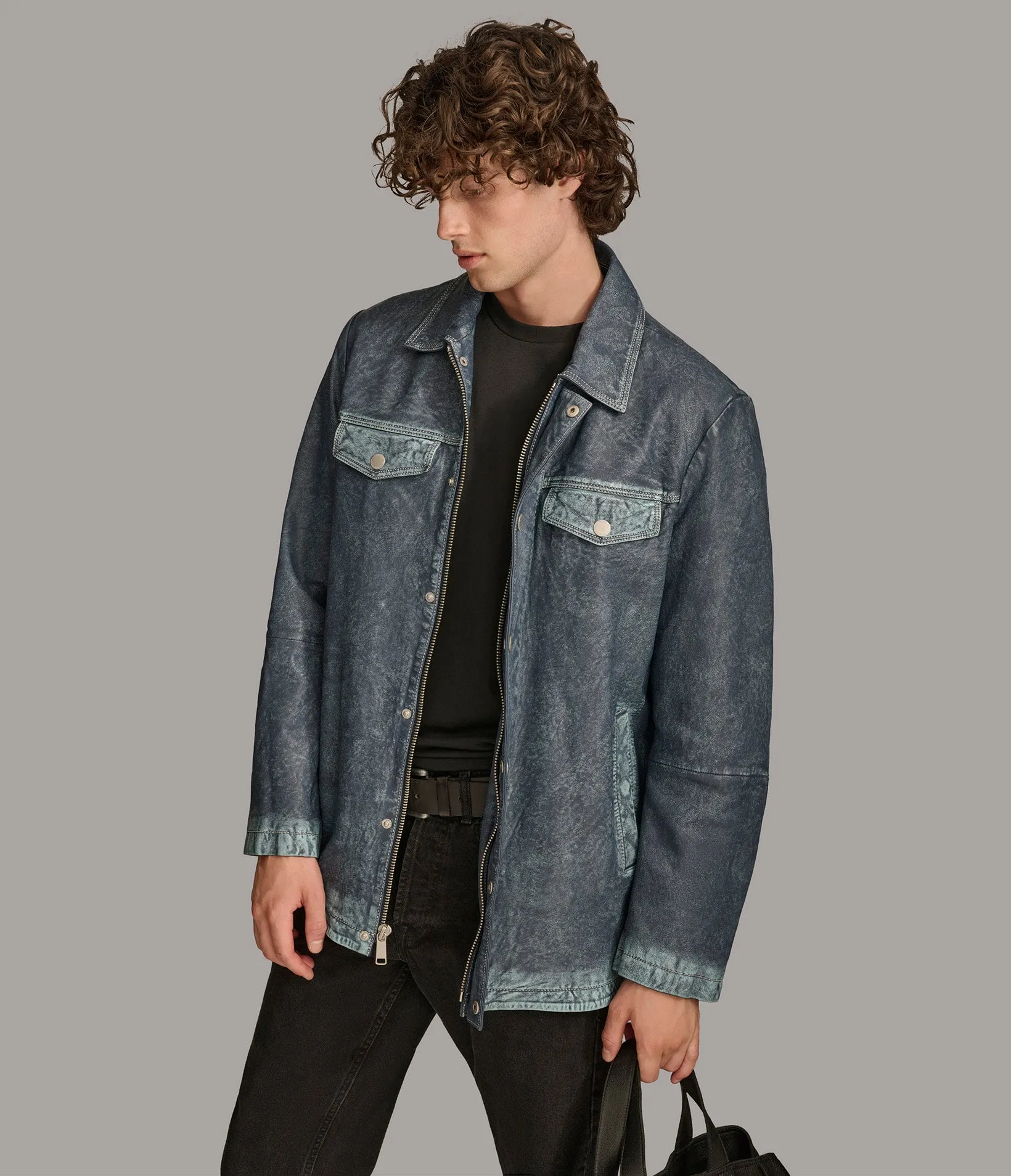 Nolan Denim Leather Shirt Jacket