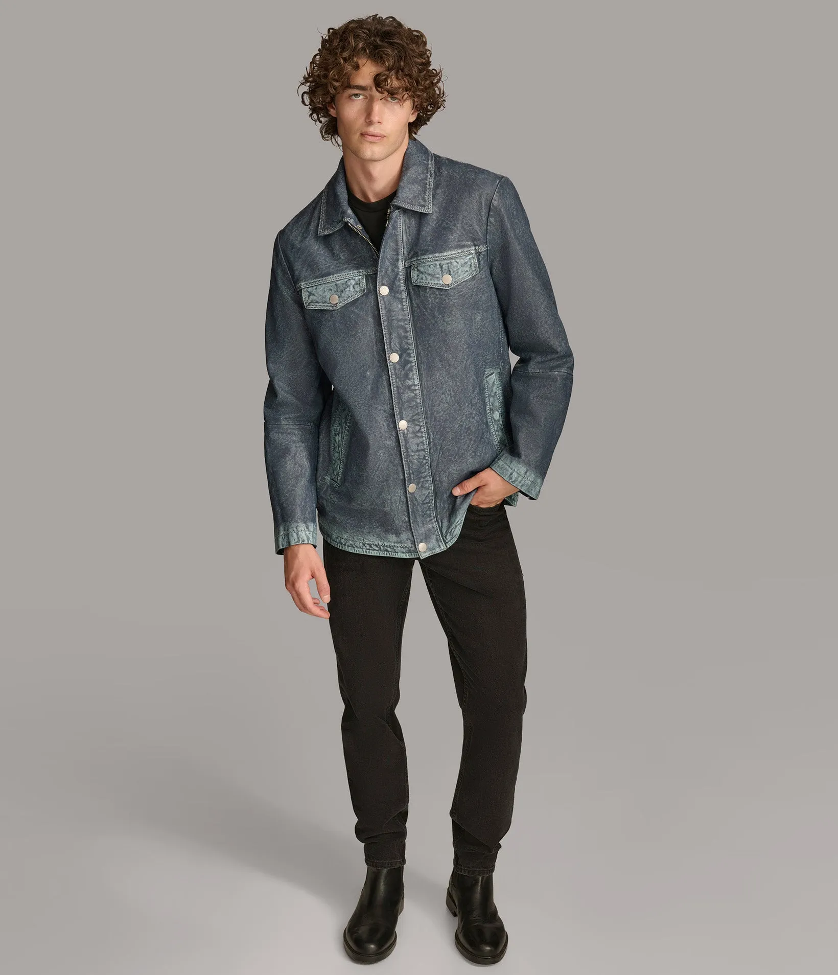 Nolan Denim Leather Shirt Jacket