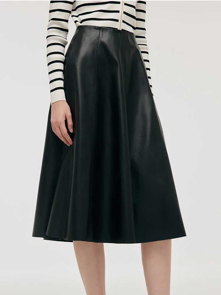 PU Leather Women Mid-Length Skirt