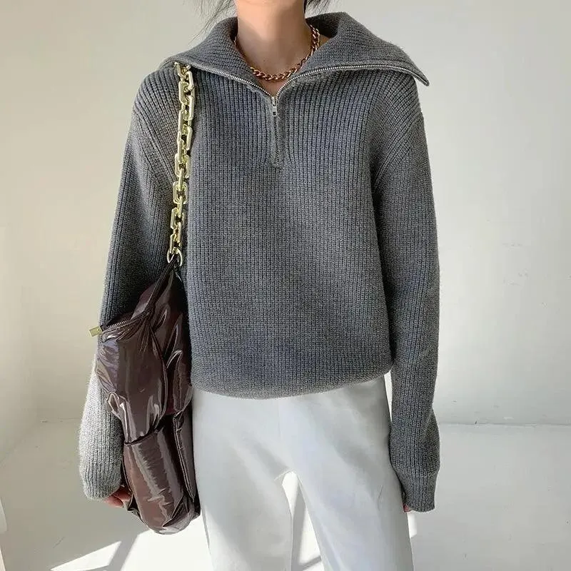 Ribbed 3/4 Zip Up Sweater