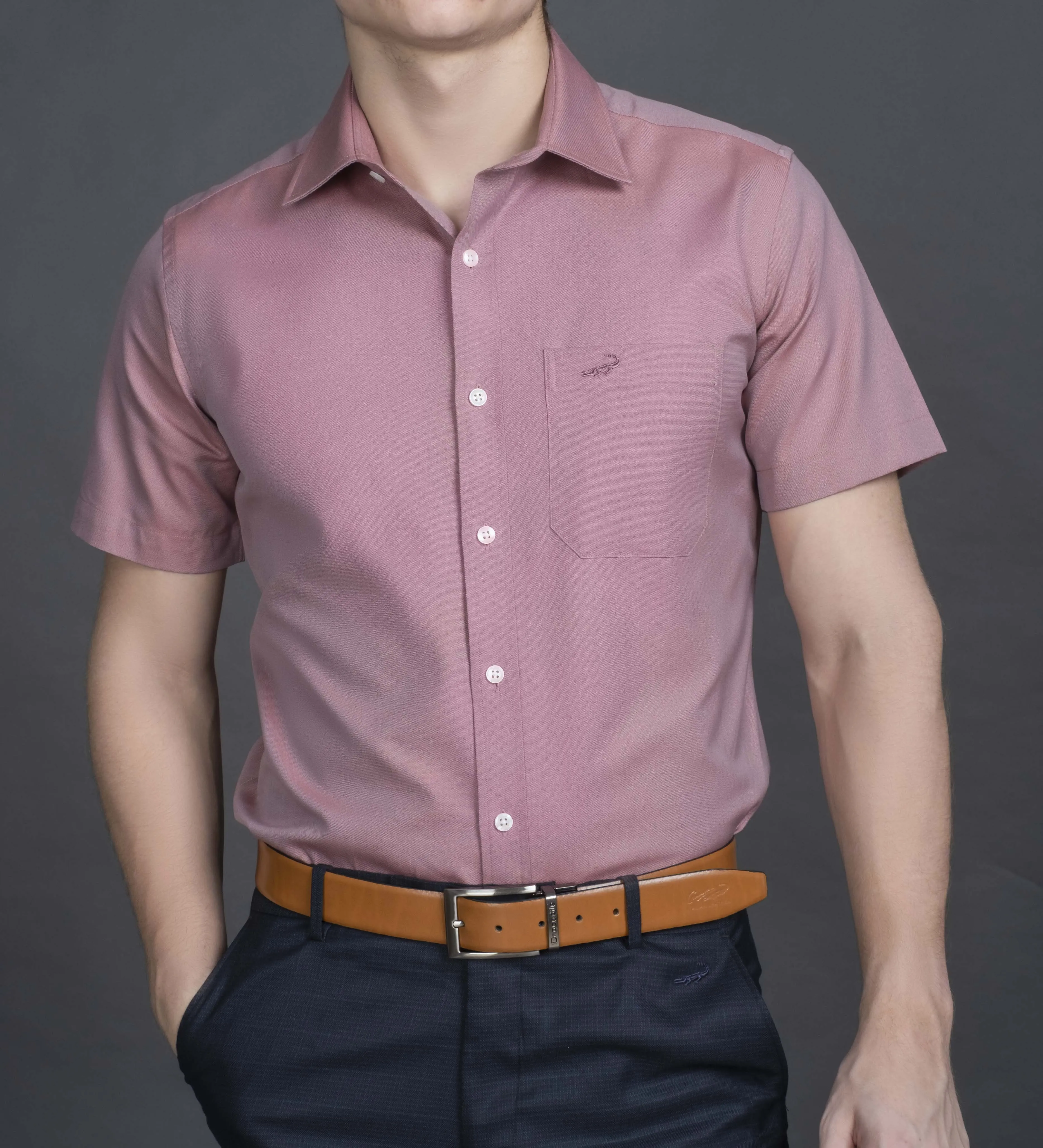 Slim Fit Short sleeves-Formal Shirts  - Brick