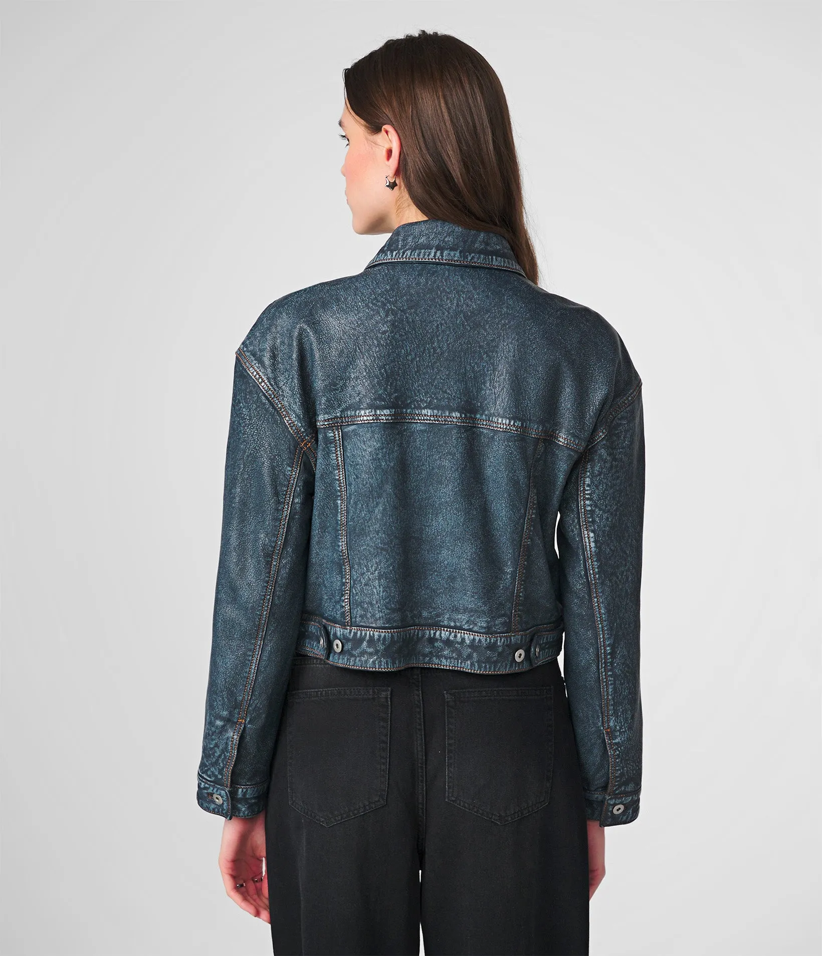 Sloane Cropped Denim Leather Jacket