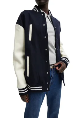 Tibi Felted Wool Cocoon Varsity Bomber