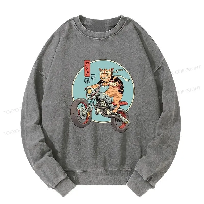 Tokyo-Tiger Catana Motorcycle Washed Sweatshirt