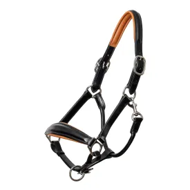 Tuscany Black Leather Halter with Cognac Padding