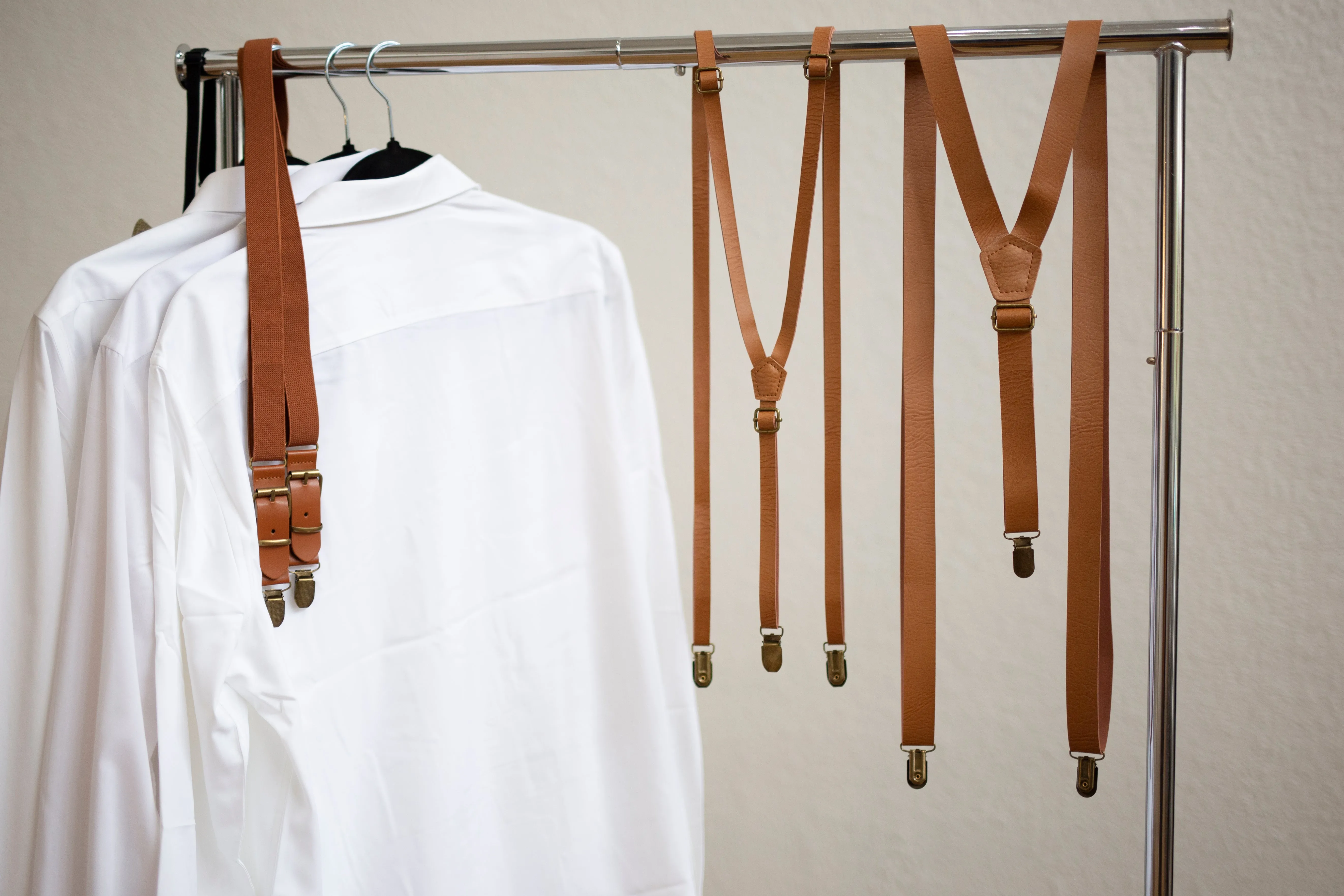 Weathered Coffee Skinny Faux Leather Suspenders