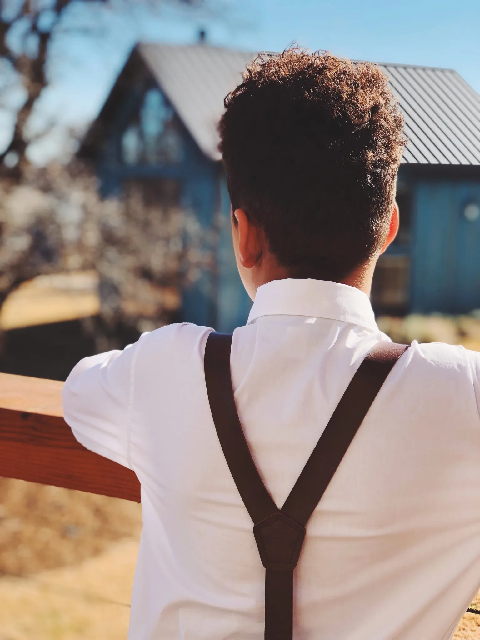 Weathered Coffee Skinny Faux Leather Suspenders